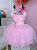 Vestido Infantil Rosa Bolinhas C/ Broche Strass Luxo