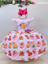 Vestido Infantil Rosa Capivara Doces Festas Aniversários luxo festa