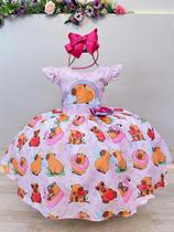 Vestido Infantil Rosa Capivara Doces Festas Aniversários