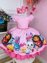 Vestido Infantil Rosa Casa Mágica da Gaby Luxo Super luxo festa 0619RS