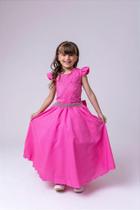Vestido Infantil Rosa Chiclete Longo Dama de Honra Luxo para Festas de Formatura