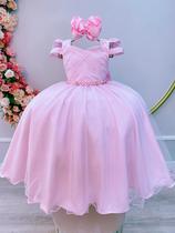 Vestido Infantil Rosa Claro Busto Nervura Com Pérolas Damas Vestido Infantil Rosa Claro Busto Nervura Com Pérolas Damas