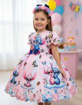Vestido Infantil Rosa Claro Da Lilo Stitch Angel Luxo Festa Vestido Infantil Rosa Claro Da Lilo Stitch Angel Luxo Festa