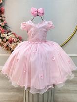Vestido Infantil Rosa Claro Jardim Encantado com Renda para Festas Vestido Infantil Rosa Claro Jardim Encantado com Renda para Festas