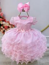Vestido Infantil Rosa Claro Jardim Encantado Saia com Babados luxo festa Vestido Infantil Rosa Claro Jardim Encantado Saia com Babados luxo festa