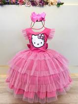 Vestido Infantil Rosa da Hello Kitty Saia Com Glitter Festas