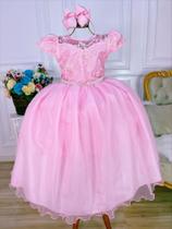Vestido Infantil Rosa Damas Honra Casamento C/ Renda Pérolas Festa Luxo - Utchuk Kids