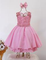Vestido Infantil Rosa Daminha Festa Luxo Formatura E Tiara