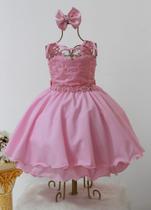 Vestido Infantil Rosa Daminha Luxo E Tiara