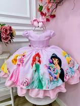 Vestido Infantil Rosa das Princesas Busto C/ Strass Luxo festa RO5052RS