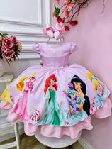 Vestido Infantil Rosa das Princesas Busto C/ Strass Luxo fets RO5052RS