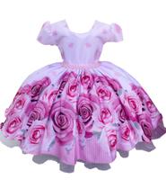 Vestido Infantil Rosa Florido Floral Evangélico Aniversário Luxo Festa 4 a 16 Anos - Baby's