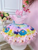 Vestido Infantil Rosa Galinha Pintadinha Cinto Pérolas Luxo festa RO0193RS