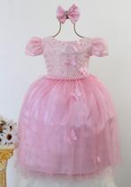 Vestido Infantil Rosa Jardim Borboleta Daminha Luxo E Tiara Vestido Infantil Rosa Jardim Borboleta Daminha Luxo E Tiara