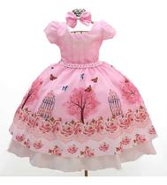 Vestido Infantil Rosa Jardim Encantado Aniversário 1 Ao 4 E