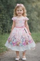Vestido infantil rosa jardim encantado banana club tam 4