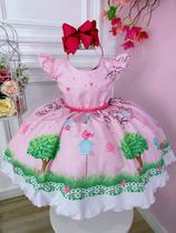 Vestido Infantil Rosa Jardim Encantado com Cinto de Pérolas Luxo festa Vestido Infantil Rosa Jardim Encantado com Cinto de Pérolas Luxo festa