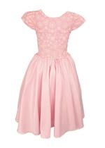 Vestido Infantil Rosa Lese Manga Curta Bordado Casamento