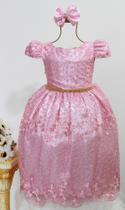 Vestido Infantil Rosa Realeza Festa Luxo E Tiara