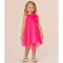 Vestido Infantil Rosa Tule com Glitter detalhes Flor - Bambollina Vestido Infantil Rosa Tule com Glitter detalhes Flor - Bambollina