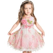 Vestido Infantil Rosas com Saia Tule e Pérolas Ninali Vestido Infantil Rosas com Saia Tule e Pérolas Ninali