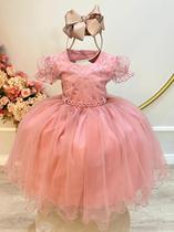 Vestido Infantil Rose Busto Com Renda e Strass Daminhas