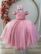 Vestido Infantil Rose C/ Busto Nervura Cinto Pérolas Damas luxo festa RO2782RA