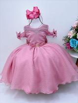 Vestido Infantil Rosê C/ Cinto de Pérolas Strass Luxo Festa 2820RE