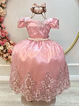 Vestido Infantil Rose C/ Renda Realeza Casamento Festas luxofesta RO2260RR