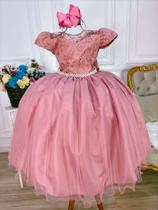 Vestido Infantil Rose Damas Honra Casamento C/ Renda Pérolas Temático Luxo - Utchuk Kids