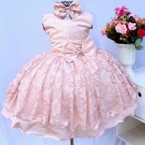 Vestido Infantil Rose Renda Princesa Luxo E Tiara Vestido Infantil Rose Renda Princesa Luxo E Tiara