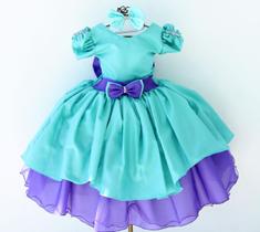 Vestido Infantil Roxo E Verde Sereia Luxo E Tiara