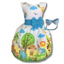 Vestido Infantil Safari Reino Animal Zoo Temático Vestido Infantil Safari Reino Animal Zoo Temático