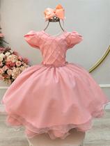 Vestido Infantil Salmão com Busto Nervura para Festas e Daminhas