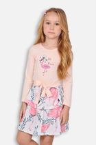 Vestido Infantil Salmão Flamingos de Manga Longa - Big Bless
