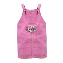 Vestido Infantil Salopete Sarja Rosa com Bolsinha Vestido Infantil Salopete Sarja Rosa com Bolsinha