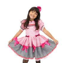 Vestido Infantil São João Rosa Pink Festa Junina com Tiara Vestido Infantil São João Rosa Pink Festa Junina com Tiara