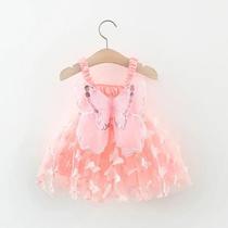 Vestido Infantil Sem Mangas com Impressão 3D de Borboleta - Saia Fofa para Verão