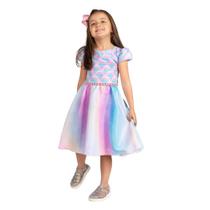 Vestido Infantil Sereia Colorido Arco Íris