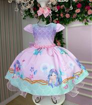 Vestido Infantil Sereia Fundo do Mar - Tecido Misto com Forro