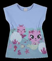 Vestido infantil sereias manga curta em meia malha malwee kids azul 3
