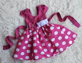 Vestido Infantil Simples Rosa Bolinhas Brancas