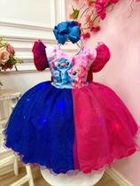 Vestido Infantil Stitch Angel Pink Azul Glitter C/ Led Colorido (4029PK)