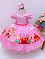 Vestido Infantil Super Luxo Circo Rosa Cinto Pérolas Strass Temático