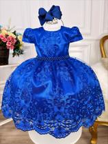 Vestido Infantil Super Luxo Festa Azul Royal C/ Renda Realeza e Pérolas 2135AY - Utchuk kids