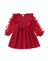Vestido infantil Sweetabby 2T vermelho com babados em tule de manga comprida