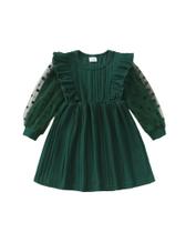 Vestido infantil sweetabby Green Ruffle de manga comprida 2T