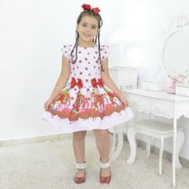 Vestido infantil tema da Moranguinho - Morangos