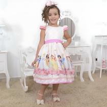 Vestido infantil tema das princesas com laço nas costas Vestido infantil tema das princesas com laço nas costas