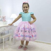 Vestido infantil tema Lol Surprise Unicórnio com tule francês